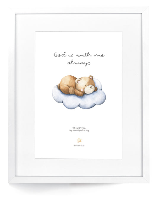 God Is With Me Always - Sleepy Animals Framed Art
