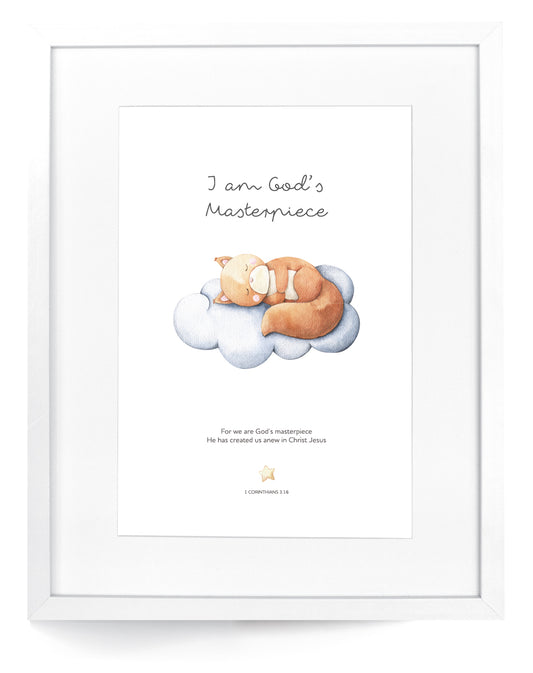 I Am God’s Masterpiece - Sleepy Animals Framed Art