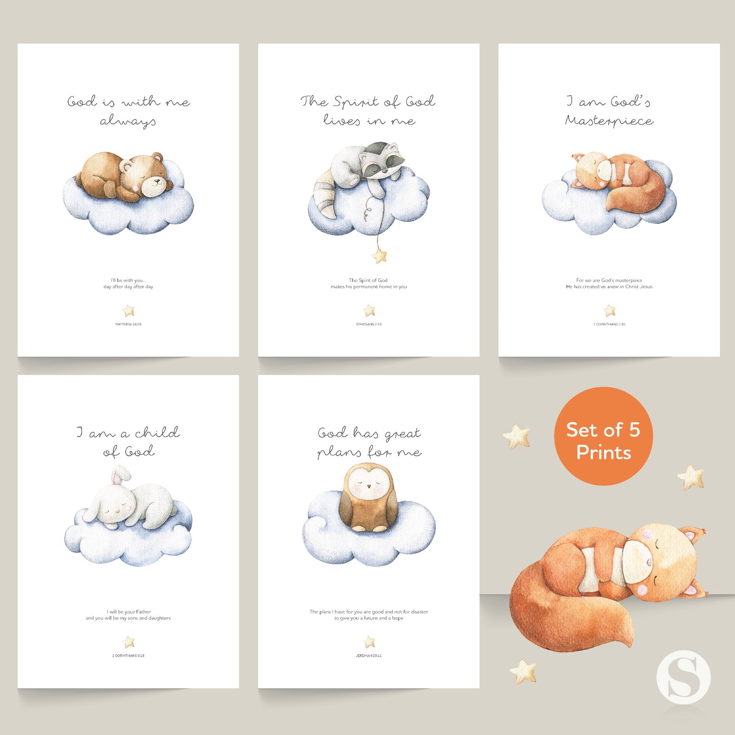 Sleepy Animals - Wall Art Prints - SET